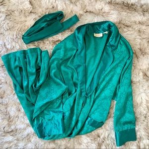 Vintage Victoria’s Secret Gold Label long teal satin robe